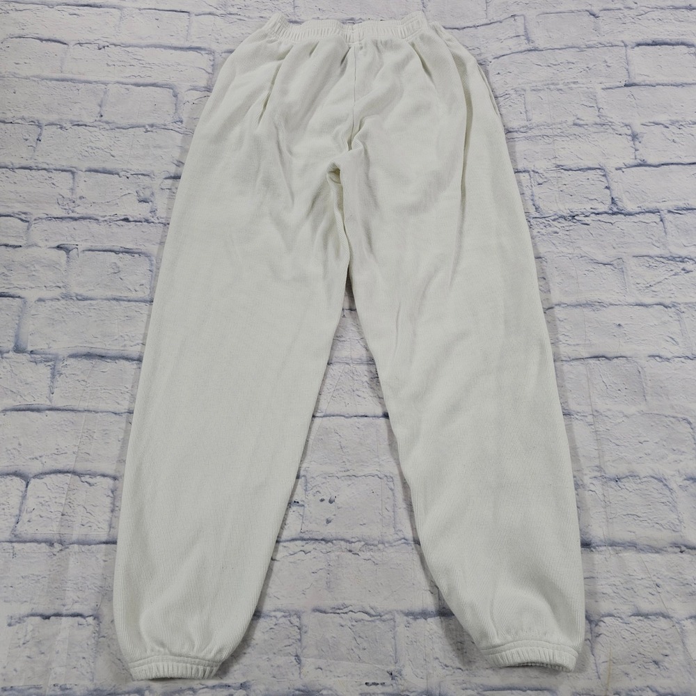 Adidas Joggers Women XS Off-White Ribbed Knit Elastic Waist Sweatpants Sporty - Picture 6 of 14